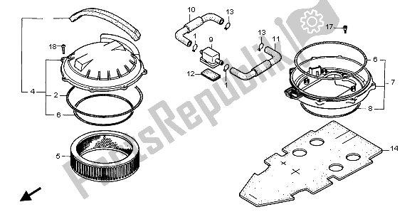 All parts for the Air Cleaner of the Honda ST 1100 1998