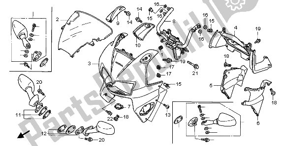 All parts for the Upper Cowl of the Honda VFR 800 FI 1999