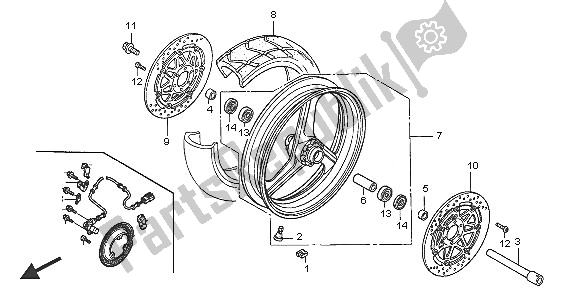 All parts for the Front Wheel of the Honda XL 1000V 2005