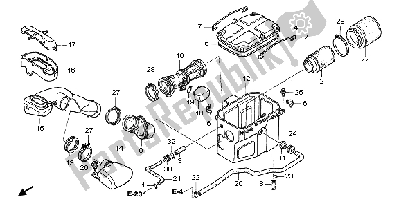 All parts for the Air Cleaner of the Honda TRX 650 FA Fourtrax Rincon 2004