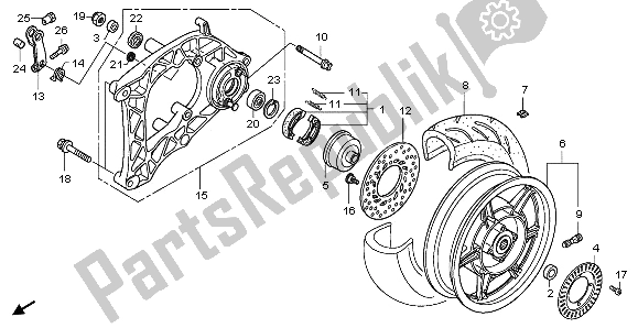 All parts for the Rear Wheel & Swingarm of the Honda NSS 250A 2009