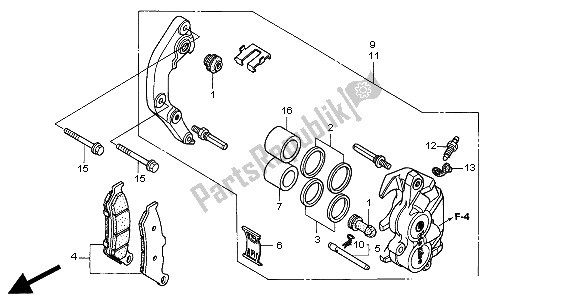 All parts for the Front Brake Caliper of the Honda NT 650V 1998