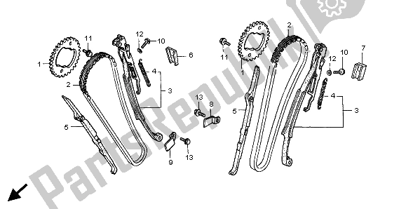 Alle onderdelen voor de Nokkenketting & Spanner van de Honda VT 750C2 1999