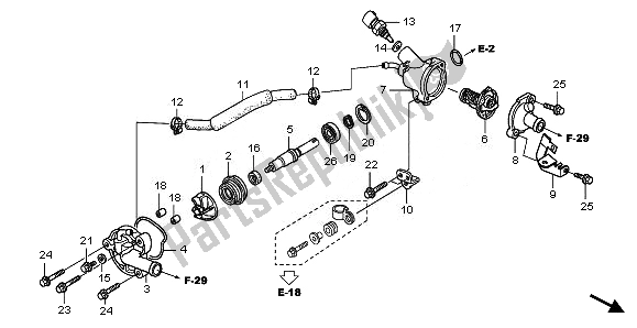 All parts for the Water Pump of the Honda FES 125 2011