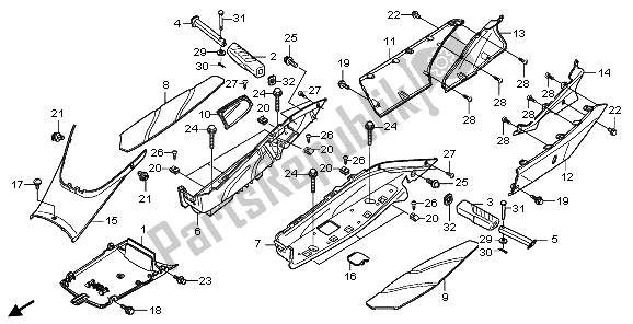 All parts for the Floor Panel & Center Cover of the Honda FES 125A 2009