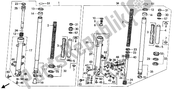 All parts for the Front Fork of the Honda VFR 750F 1987