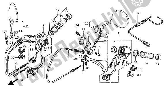 All parts for the Switch & Cable of the Honda VT 750 DC 2002