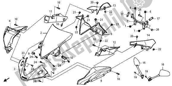 Alle onderdelen voor de Bovenste Kap van de Honda CBR 125 RT 2012