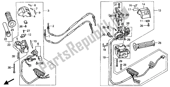 Todas as partes de Interruptor E Cabo do Honda CN 250 1 1994