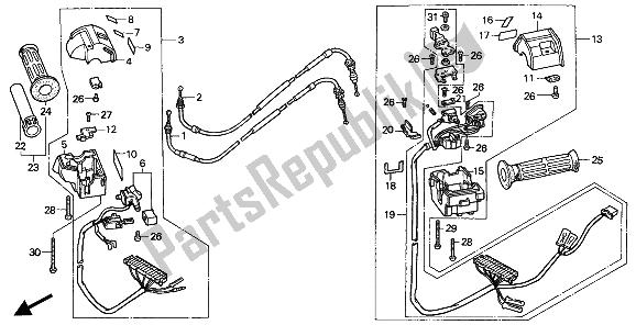 All parts for the Switch & Cable of the Honda CN 250 1 1994