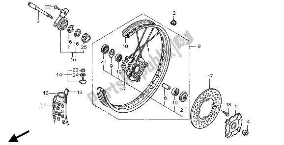 All parts for the Front Wheel of the Honda XR 650R 2001