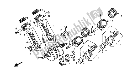 All parts for the Crank Shaft & Piston of the Honda ST 1100A 1994