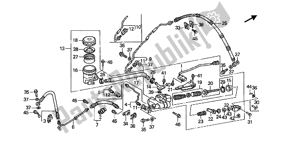 All parts for the Rear Brake Master Cylinder of the Honda GL 1500 SE 1992