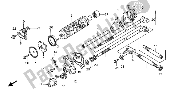 Todas as partes de Tambor De Mudança De Marchas do Honda TRX 450 FE Fourtrax Foreman ES 2002