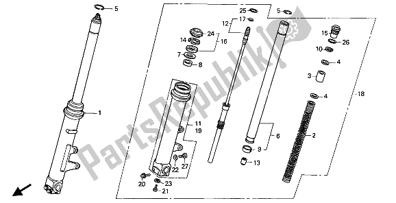 All parts for the Front Fork of the Honda VFR 400R3 1991