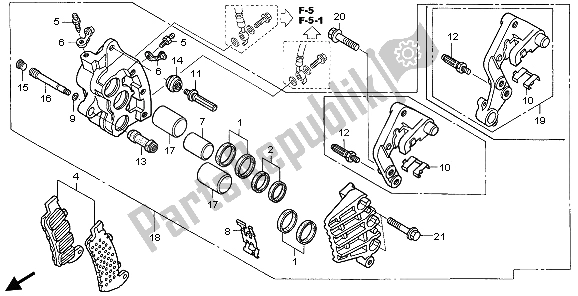 All parts for the R. Front Brake Caliper of the Honda ST 1300A 2007