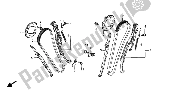 All parts for the Cam Chain & Tensioner of the Honda VT 600C 1996