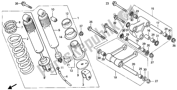 All parts for the Rear Cushion of the Honda XL 600V Transalp 1992