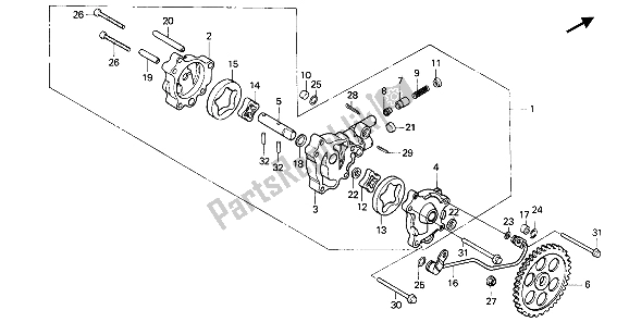 All parts for the Oil Pump of the Honda NX 650 1989