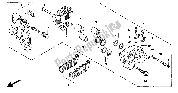 All parts for the Rear Brake Caliper of the Honda ST 1100A 2000