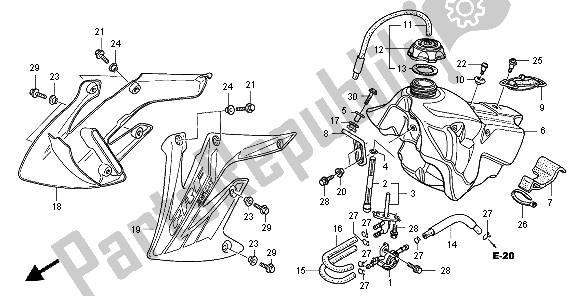 All parts for the Fuel Tank of the Honda CRF 250X 2004