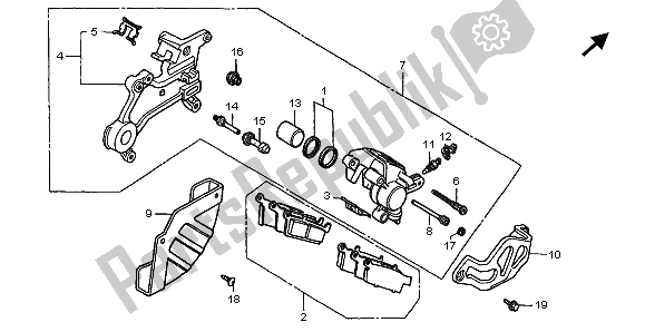 All parts for the Rear Brake Caliper of the Honda CR 125R 1999