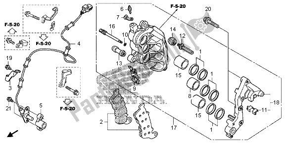 All parts for the R. Front Brake Caliper of the Honda VFR 1200 XD 2012