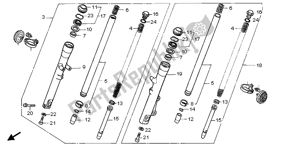All parts for the Front Fork of the Honda CA 125 1996