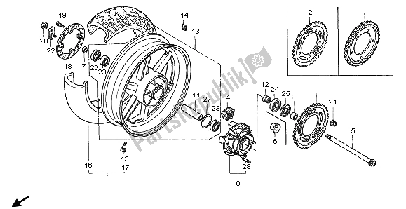 Toutes les pièces pour le Roue Arrière du Honda CBR 600F 1996