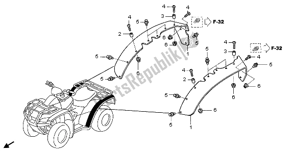 Tutte le parti per il Sopra Il Parafango del Honda TRX 680 FA 2007