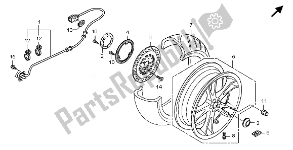 All parts for the Rear Wheel of the Honda NSA 700A 2008