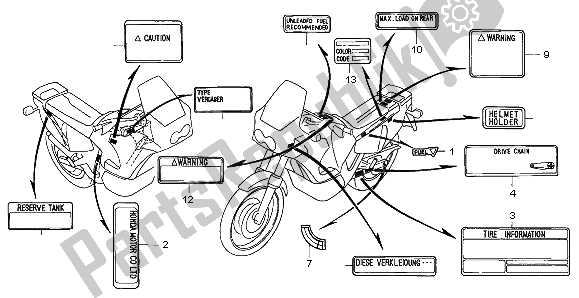 Todas las partes para Etiqueta De Precaución de Honda XRV 750 Africa Twin 1998