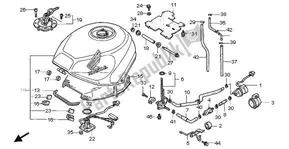 All parts for the Fuel Tank of the Honda VFR 750F 1996