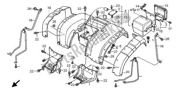 All parts for the Rear Fender of the Honda TRX 450 ES Foreman 2001