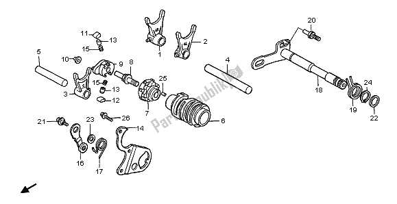 All parts for the Gearshift Drum of the Honda CR 250R 1997