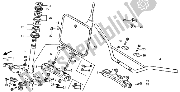 All parts for the Handle Pipe & Top Bridge & Steering Stem of the Honda CR 250R 1985