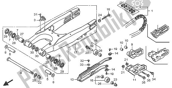All parts for the Swingarm of the Honda CRF 250X 2005