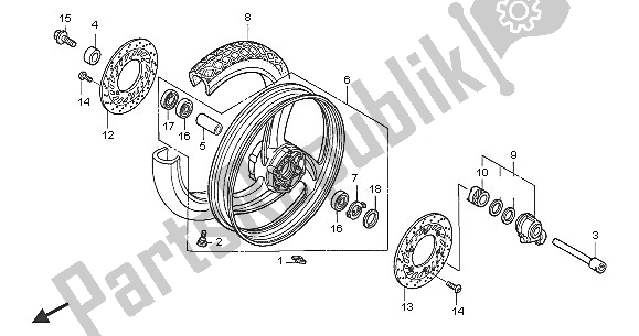 All parts for the Front Wheel of the Honda NT 650V 2005