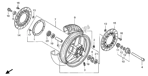 All parts for the Front Wheel of the Honda ST 1100A 1996