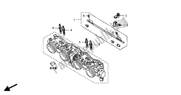 Alle onderdelen voor de Gasklephuis (onderdelen) van de Honda CB 900F Hornet 2005