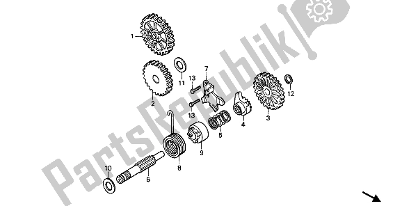 All parts for the Kick Starter Spindle of the Honda NSR 50S 1989