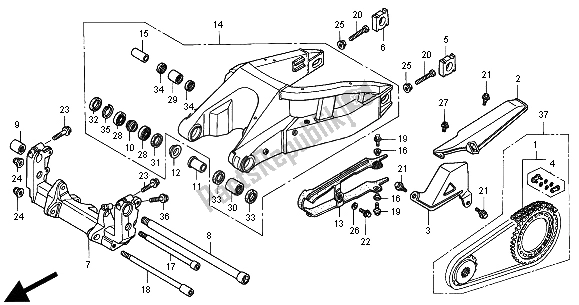 Alle onderdelen voor de Achterbrug van de Honda CBR 900 RR 2000