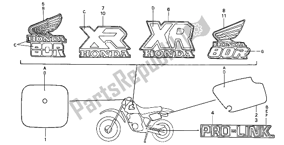 Alle onderdelen voor de Mark van de Honda XR 80R 1986