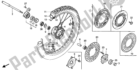 All parts for the Front Wheel of the Honda XR 250R 1985