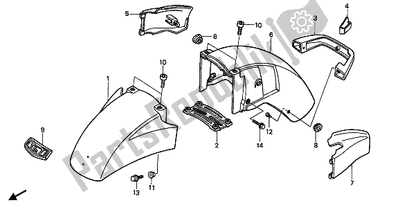All parts for the Front Fender of the Honda GL 1500 SE 1993