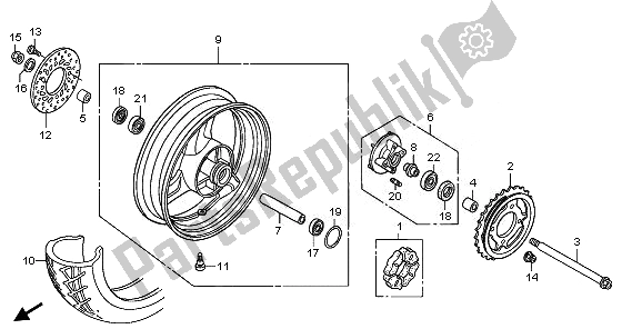 All parts for the Rear Wheel of the Honda XL 125V 2011