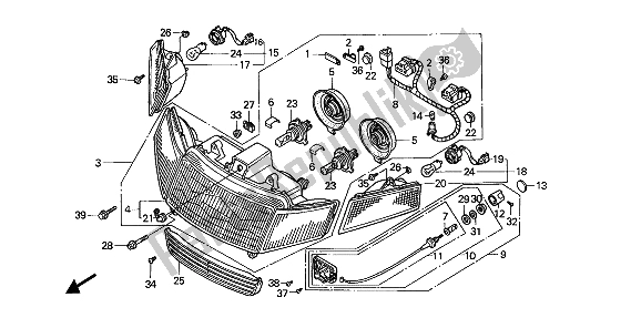 All parts for the Headlight (uk) of the Honda GL 1500 1988