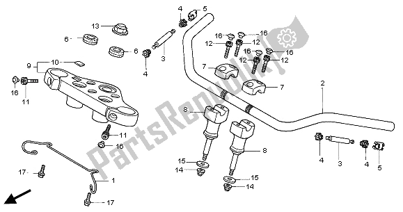 Alle onderdelen voor de Handvatpijp & Hoogste Brug van de Honda VT 750C2 2001