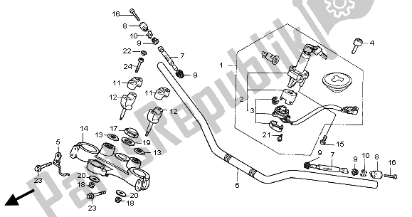 Alle onderdelen voor de Handvatpijp & Hoogste Brug van de Honda XL 1000V 2000