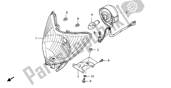 All parts for the Headlight of the Honda SCV 100F 2007